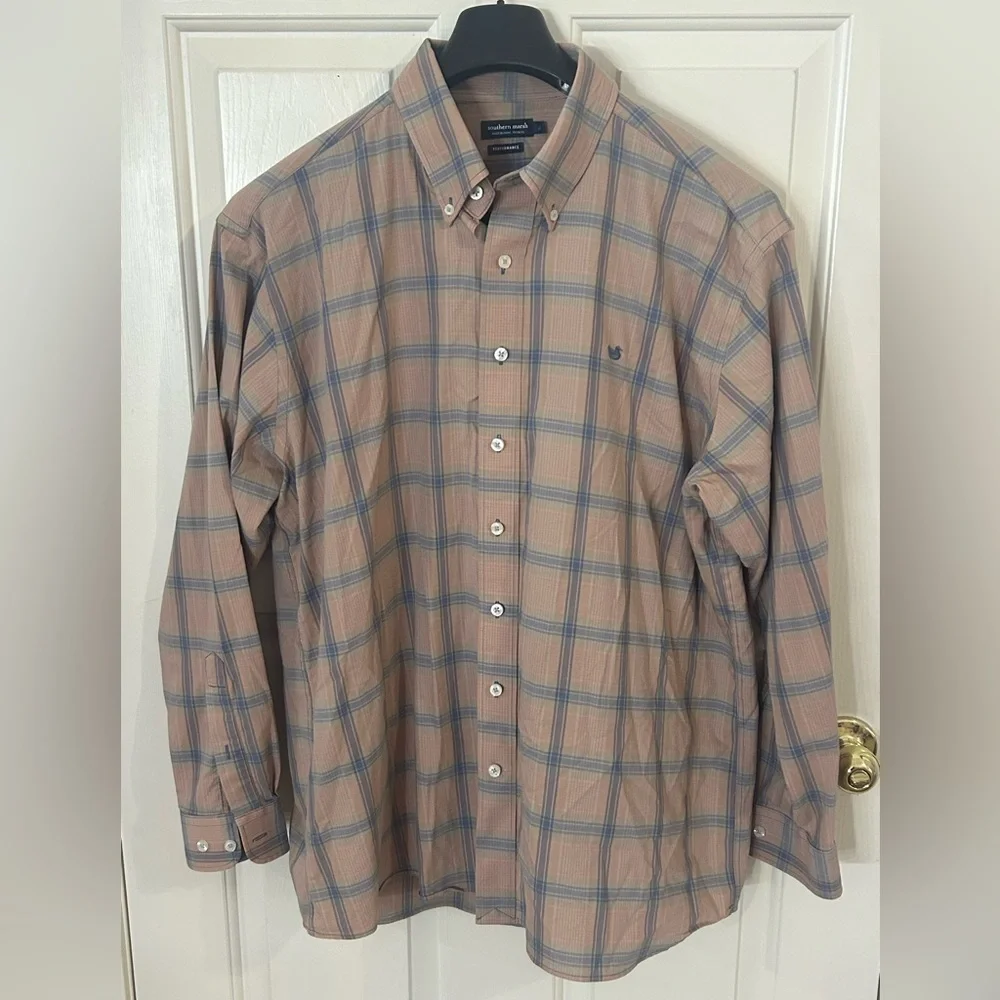 Southern Marsh Performance Dress Shirt Mens XL Burnt Taupe Plaid Button Down - Picture 2 of 8